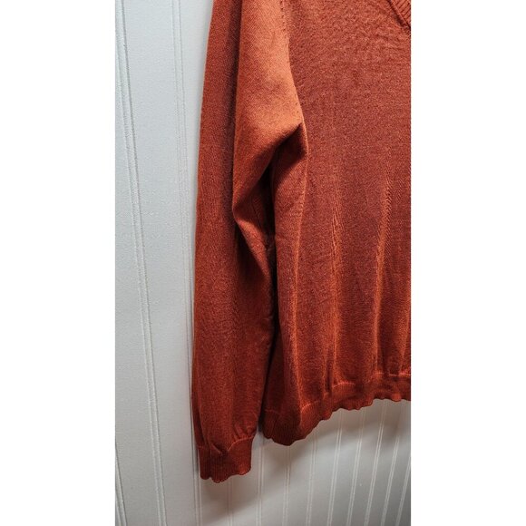 Mens Pronto Uomo Extra Fine Merino Wool V-Neck Sweater Rust Large - Picture 2 of 9